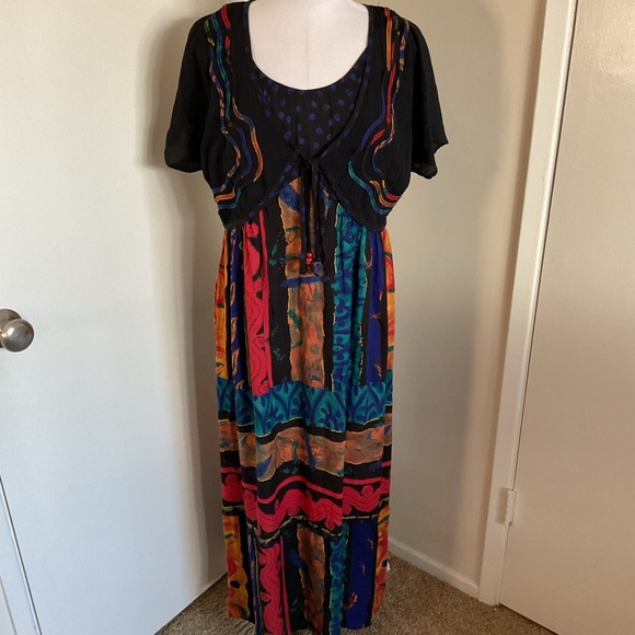 Carol Little Dresses & Skirts - Vintage Carole Little Maxi Dress 8 African Print Attached Bolero Jacket Rayon